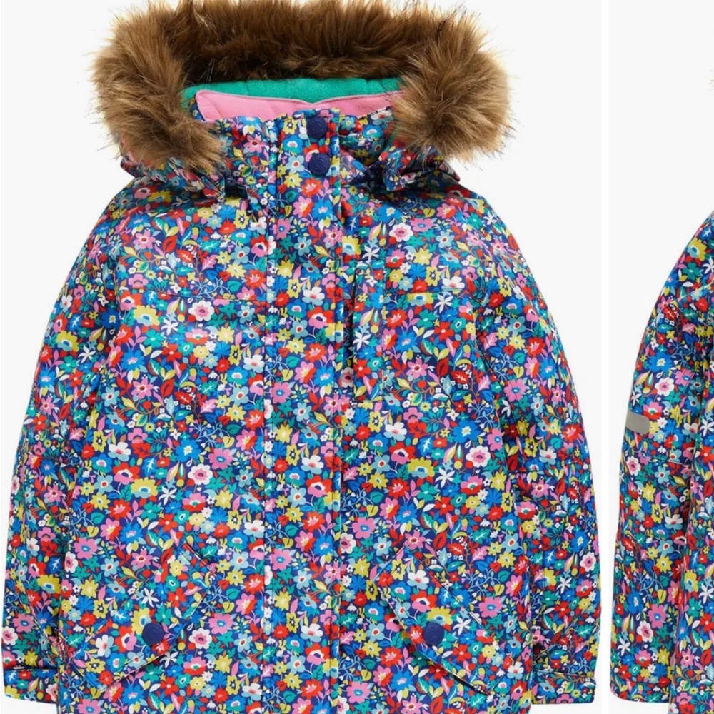Kids' All Weather Waterproof Jacket  Floral Kids Jacket with Faux Fur Trim
